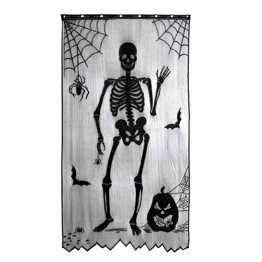 Black Lace Combination Spider Web Tablecloth - Skull Door Curtain 102X213Cm