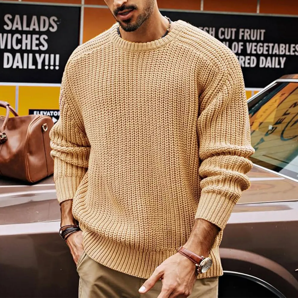 Men's Solid Color Long Sleeve Round Neck Fashion Sweater