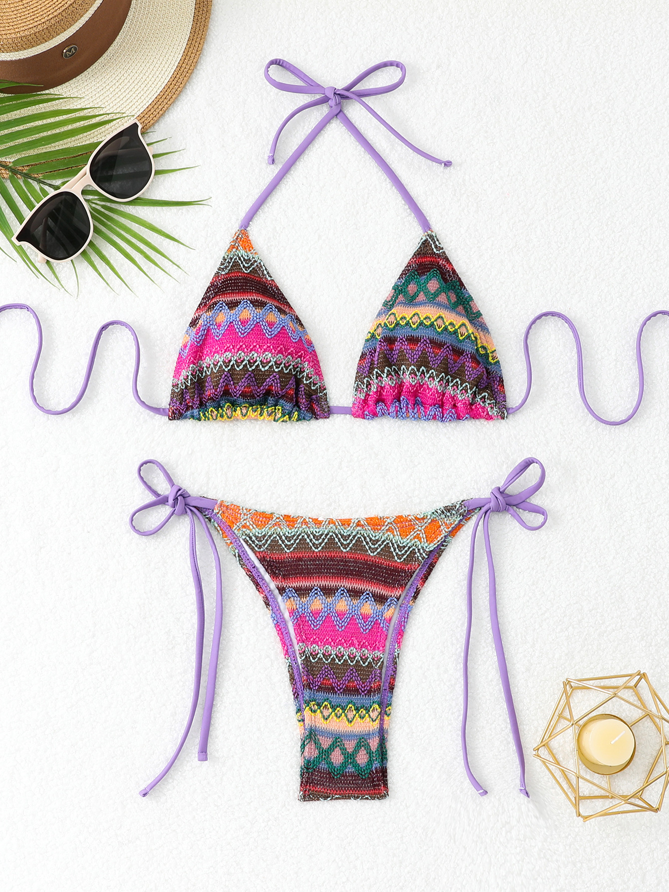 Zig Zag Triangle Tie Bikini Set