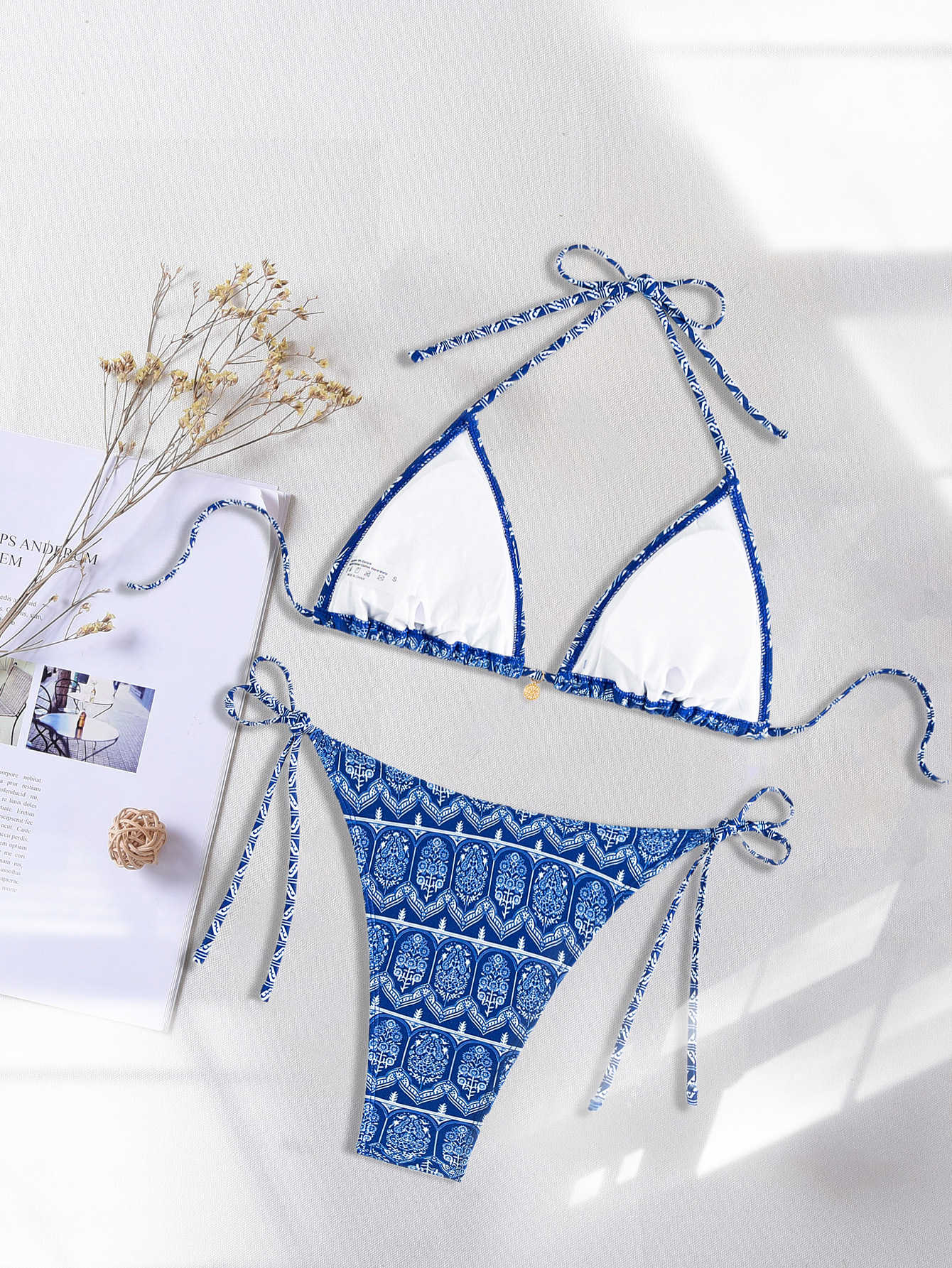Boho Chic Printed Triangle Bikini Set with earthy patterns, flattering adjustable fit, and high-quality fabric—perfect for bohemian summer style.