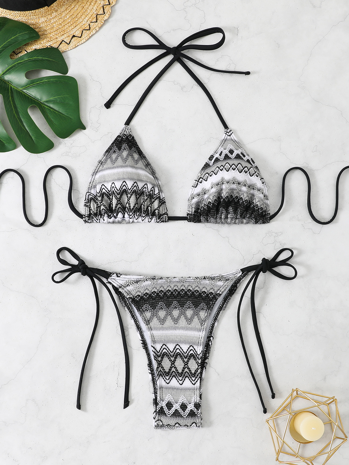 Zig Zag Triangle Tie Bikini Set