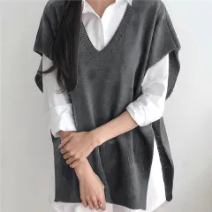 All-matching Loose V-neck Plus Size Sweater Vest - Gray - View 1
