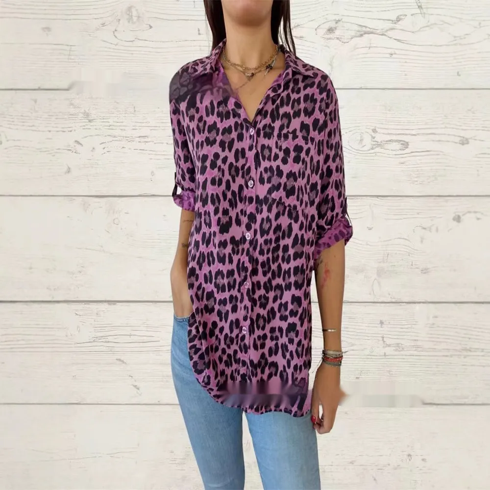 Shirt Mid-sleeve Fashion Casual Polo Collar Women's Shirt - Glittering Powder