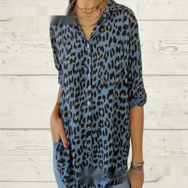 Shirt Mid sleeve Fashion Casual Polo Collar Women's Shirt Blue - Shop at LoveMi