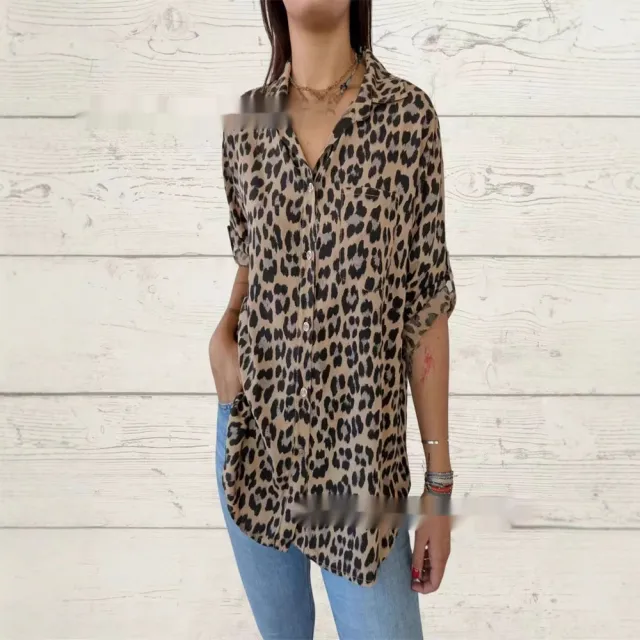 Shirt Mid sleeve Fashion Casual Polo Collar Women's Shirt Brown - Shop at LoveMi