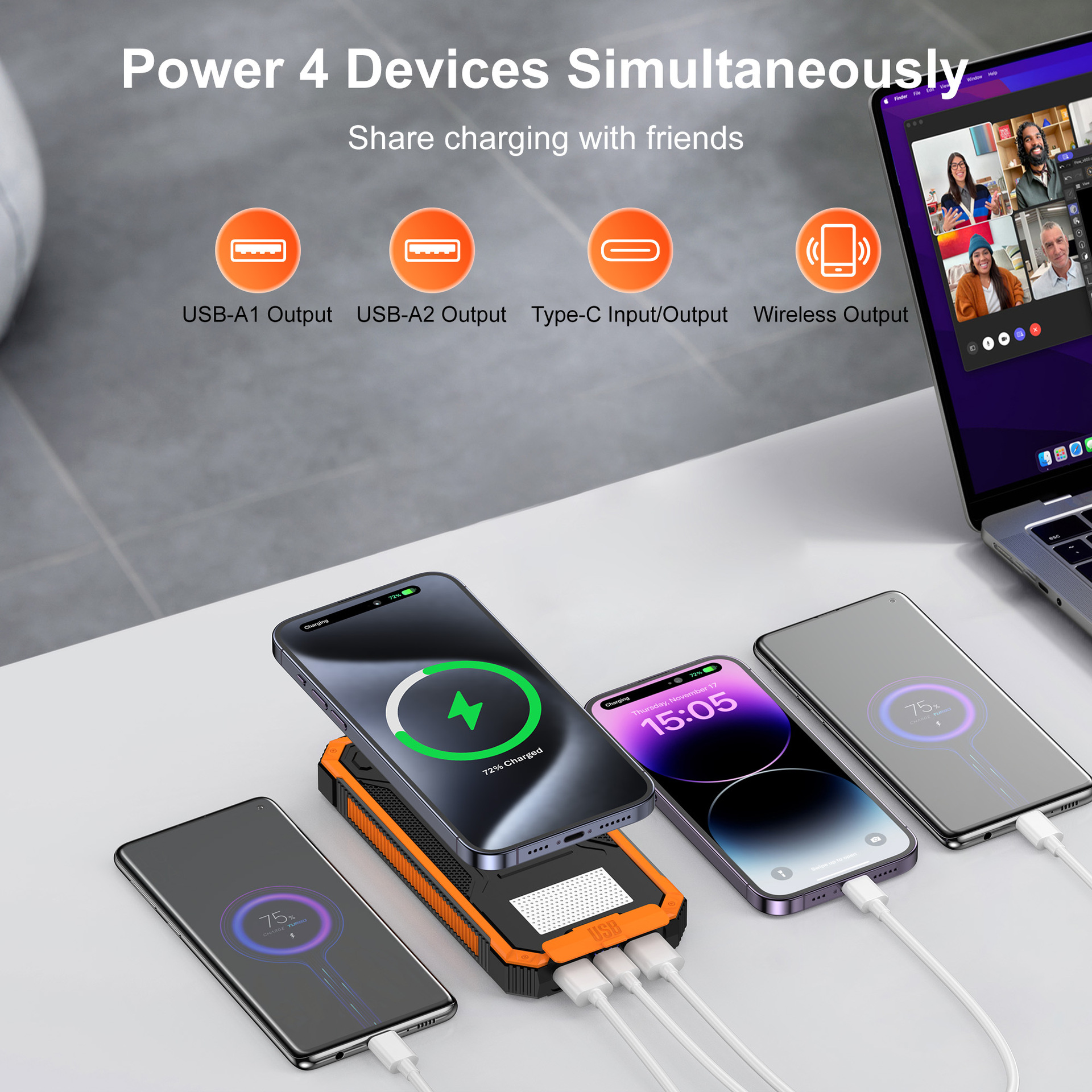 Outdoor Waterproof Wireless Charging Solar Power Bank 20000mAh