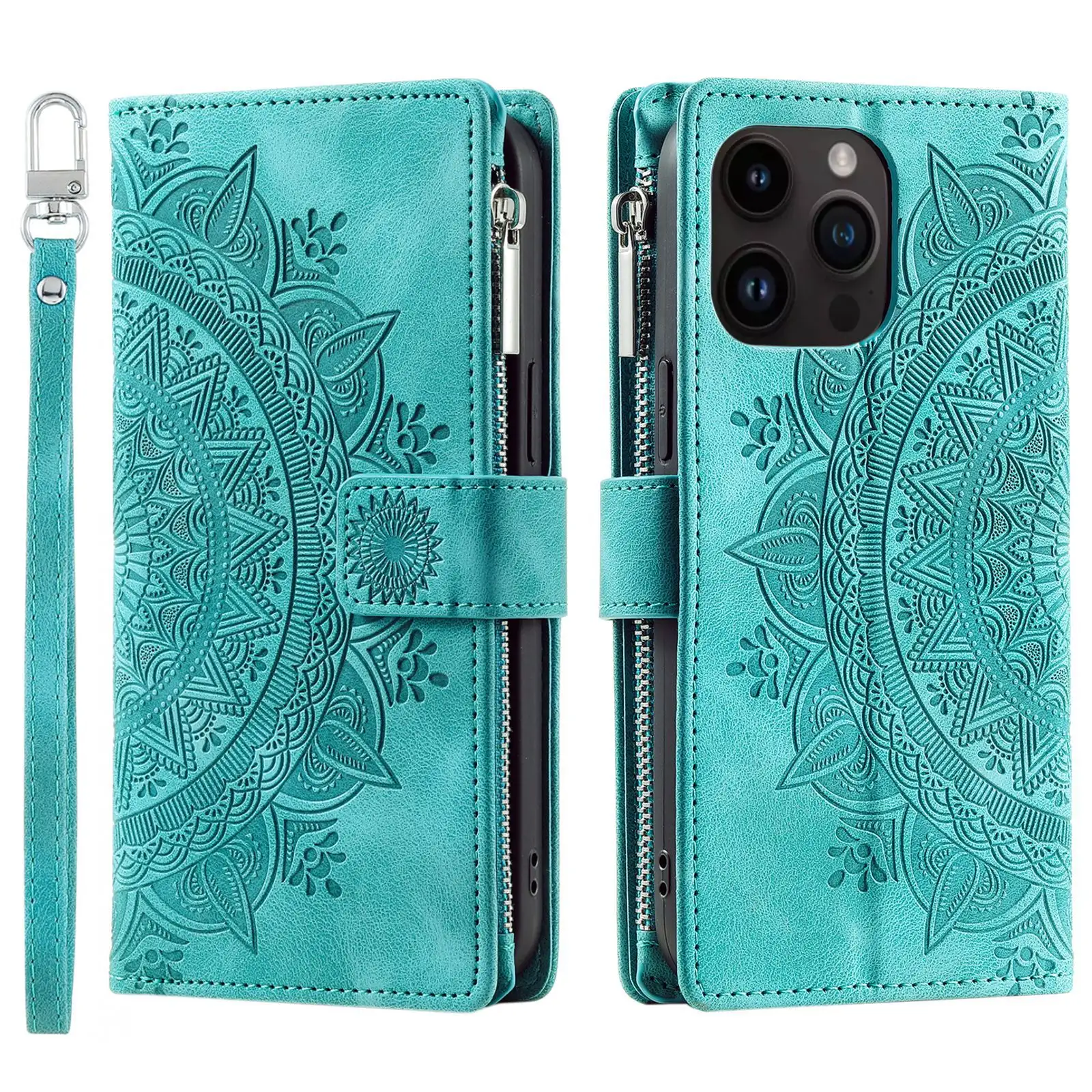 Card Zipper Bag Mobile Phone Leather Embossed Card Insert Protective Shell