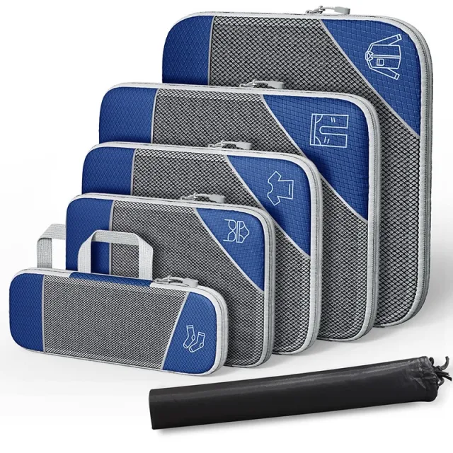 Travel Storage Bag Suit Luggage Organizing Portable With Net Compression Portable Navy Blue Six Piece Set - Shop at LoveMi