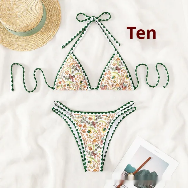 Bikini Sexy Halter Printed Swimsuit For Women Green - Shop at LoveMi