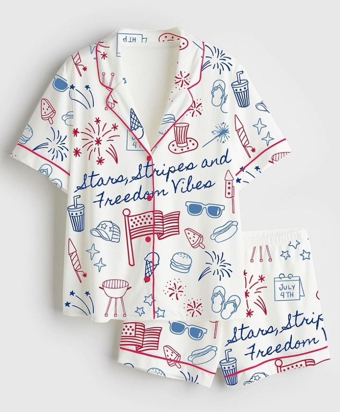 Summer Lapels Pajamas Two-piece Suit Printed Short-sleeved Shorts