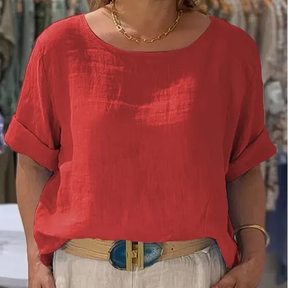 Summer New Women's Solid Color Polyester Buttons Shirt Red - Shop at LoveMi