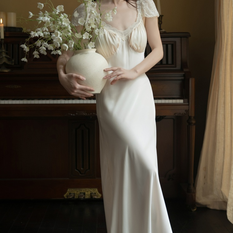 Cool Satin Pajamas Home Wear Women's Sexy Nightdress Apricot - Shop at LoveMi