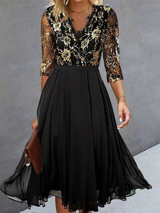 Chiffon Floral Dress Fashion High Sense Black - Shop at LoveMi