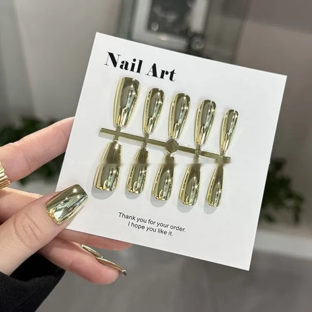 Electroplated Mirror Light Gold Ins Style Nail Tip Internet Hot Medium Long Square - Shop at LoveMi