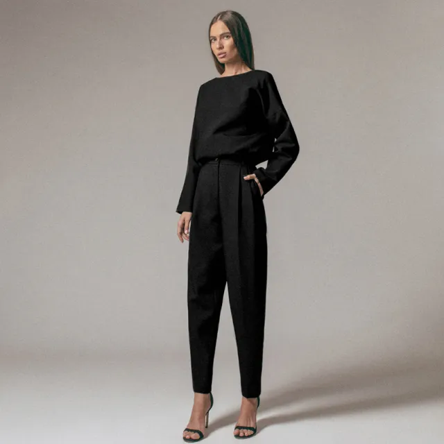 Professional Solid Color Round Neck Bottoming Shirt Women's Clothing Black Set - Shop at LoveMi