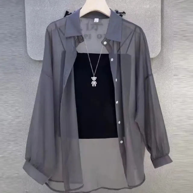 Loose All match Fashionable Mid length Shirt Thin Sun Protection Clothing For Women Gray - Shop at LoveMi