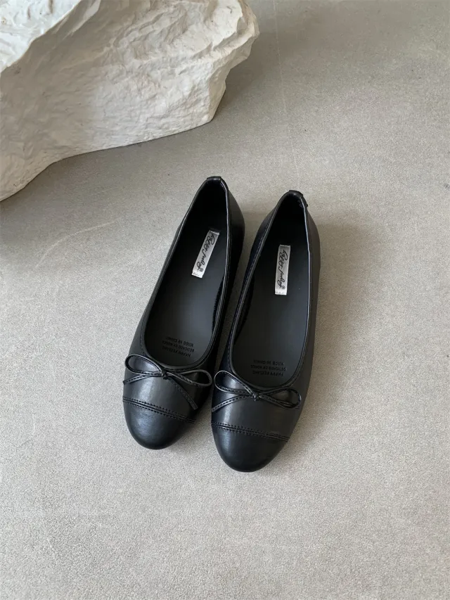Women's Low cut Bow Pumps Flat Bottom Black - Shop at LoveMi