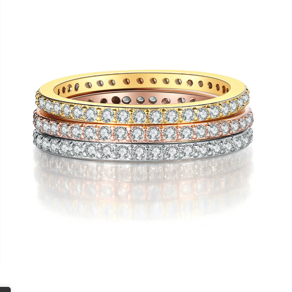 Full Diamond Three-Color Engagement Ring, Zircon Micro Inlaid Real Gold Plated Fine Ring
