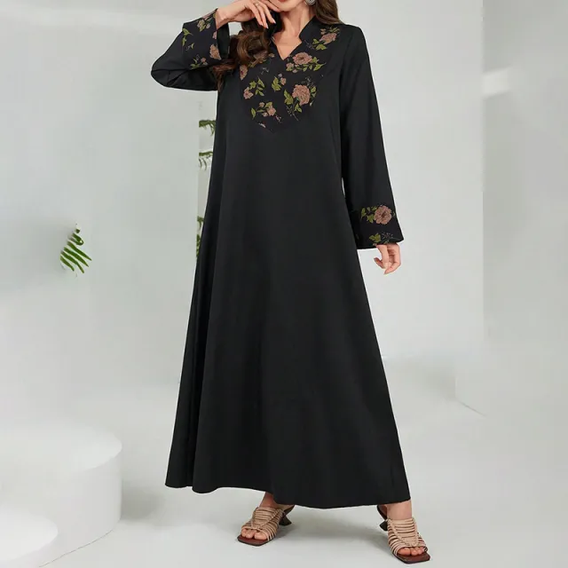 Women's Plus Size Elegant Summer Bohemian Floral Long Dress Black - Shop at LoveMi