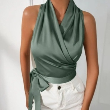 Halter Fashion Personalized Satin Shirt For Women