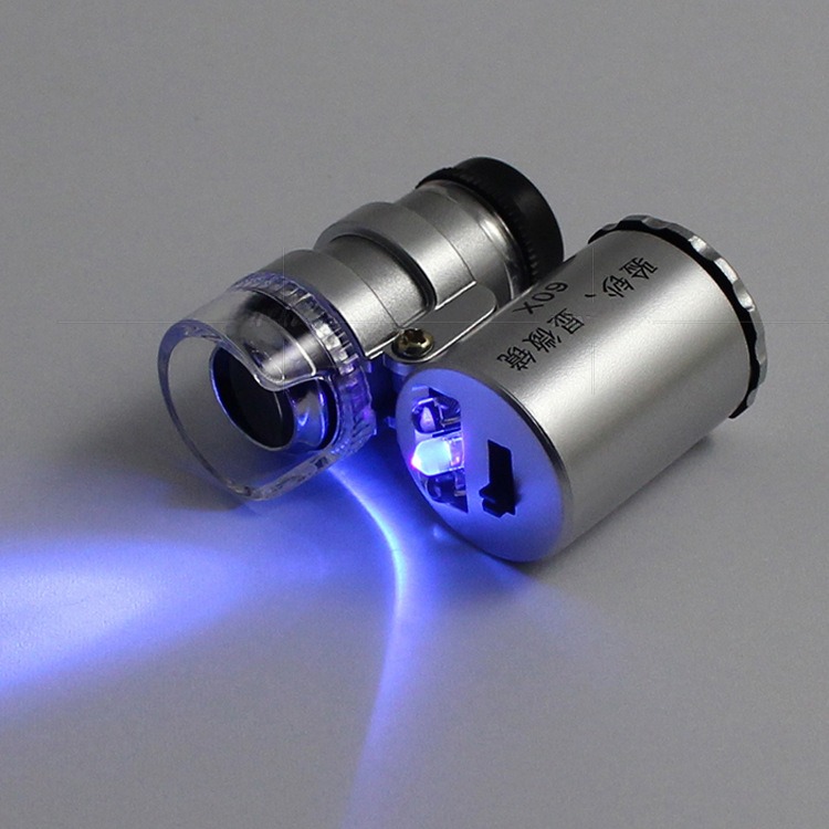 60 Times Jewelry LED Lamp UV Fake Currency Detection Portable Pocket Identification Microscope Magnifying Glass