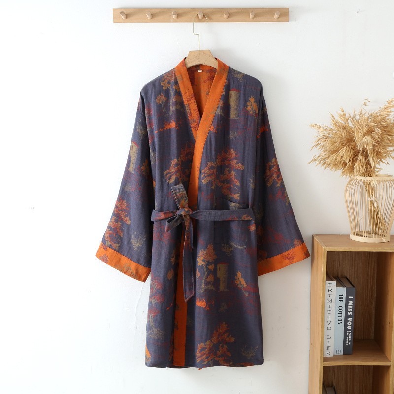 Cotton Gauze Jacquard Home Wear All Cotton Loose Women Bathrobe