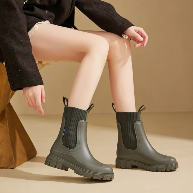Wear resistant Height Increasing Waterproof Non slip Outdoor Wearable Elastic Band Women's Rain Boots Green - Shop at LoveMi