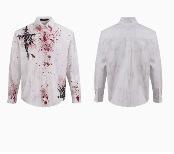 Early Autumn Niche Gothic Embroidered Padded Shoulder Shirt