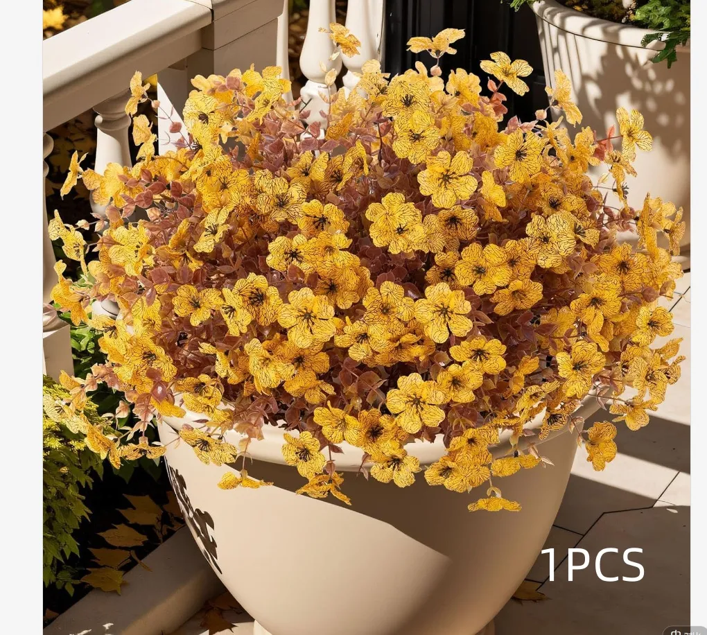 Artificial Brown Eucalyptus Violet Plastic Fake Flower Decoration Ornaments - Brown Eucalyptus Yellow