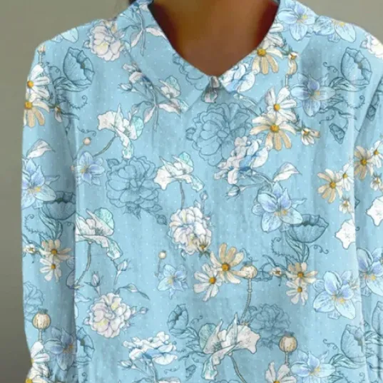 New Loose Casual Graffiti Printing Half Sleeve Shirt Vintage Shirt Blue - Shop at LoveMi