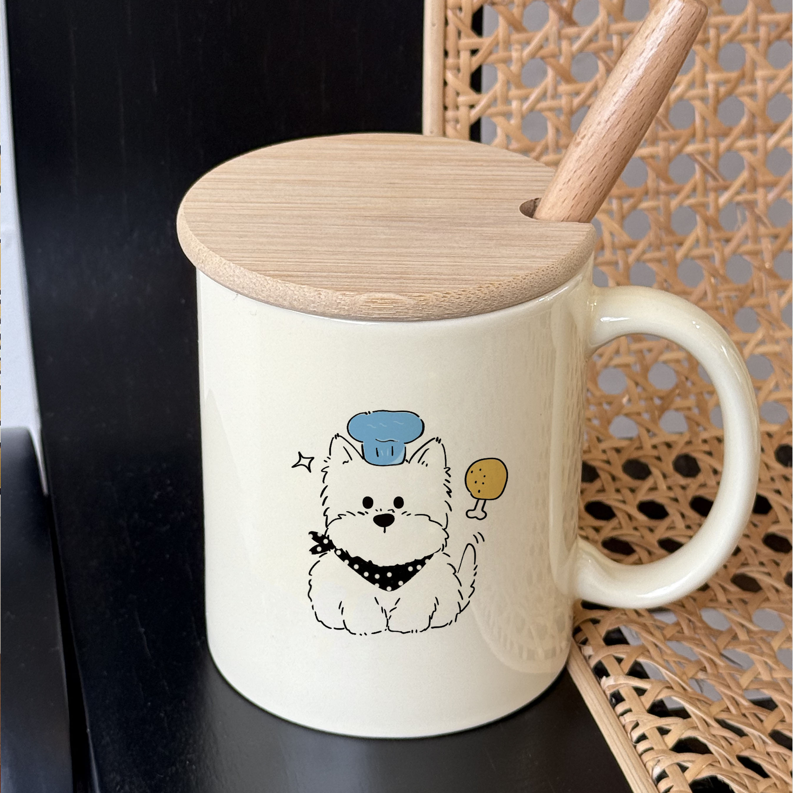 Cartoon Cute West Highland Puppy Mug With Cover Spoon Ceramic Afternoon Tea Exquisite Packaging Birthday Gift