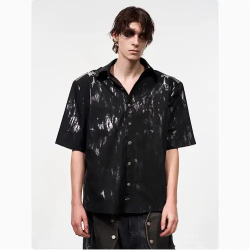 Spine Snake-shaped Shoulder Pad White Shirt Men's Beaded Gold-plated Short Sleeve