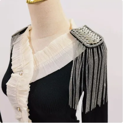 Metal Super Long Chain Simple Men's And Women's Clothing Ornament Tassel Epaulet Silver One - Shop at LoveMi