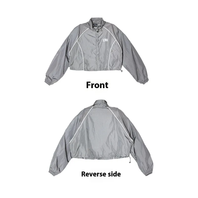 Metal Bright Windproof Quick-drying Outfit Long Sleeve Jacket Casual Pants - Silver Top