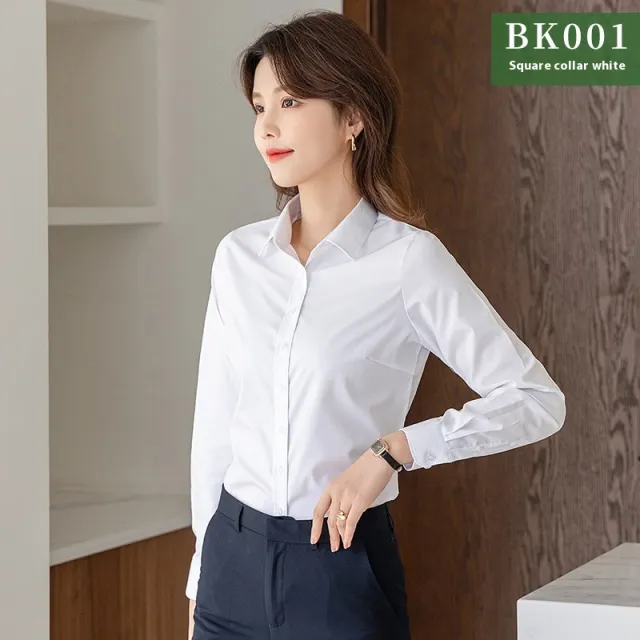 Bamboo Fiber Business Wear White Shirt For Women Bk001 Square Collar White - Shop at LoveMi