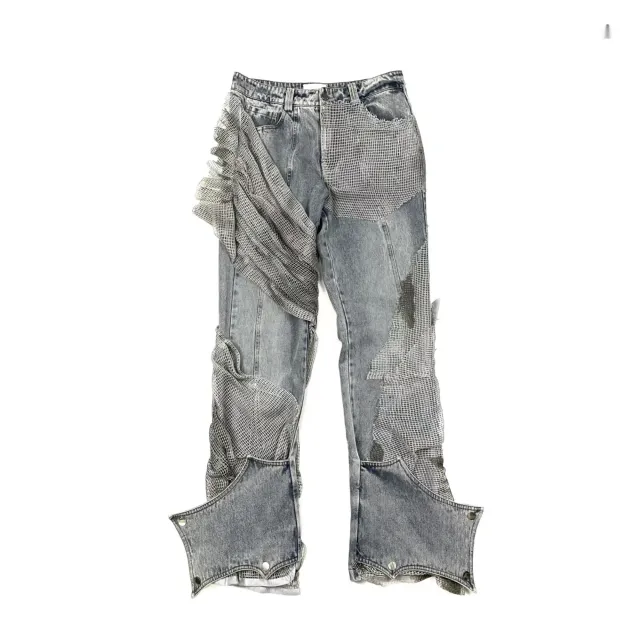 Desert Camouflage Mesh Washed And Worn Bat Jeans Couple Gray - Shop at LoveMi