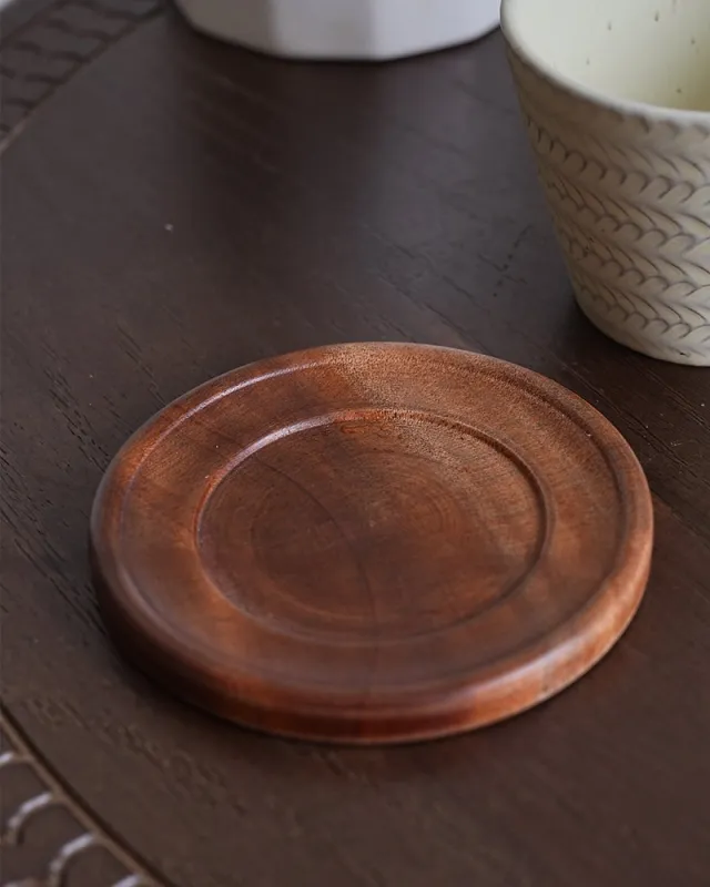 Retro Glaze Kiln Embossed Wheat Pattern Ceramic Cup Solid Wood Coaster - Shop at LoveMi
