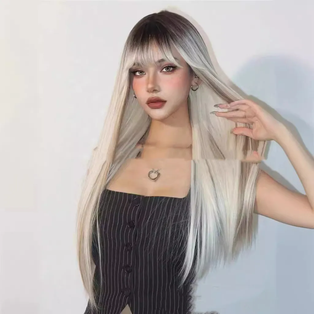Head Dyed Bangs Long Straight Hair High-temperature Fiber Wigs - Lc10731