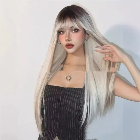 Head Dyed Bangs Long Straight Hair High-temperature Fiber Wigs