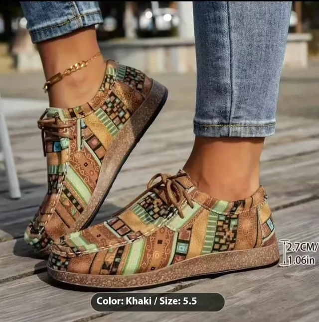 Color Graffiti Canvas Flat Bottom Pumps Khaki - Shop at LoveMi