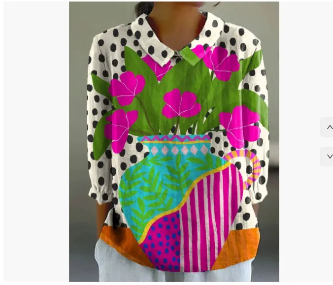 Ladies Flower Fashion Personality Polo Collar Top - B57Lkg23Rffqqz-4Xl
