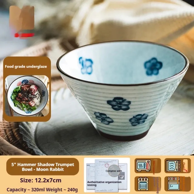 Retro Domestic Underglaze Porcelain Rice Bowl Moon Rabbit - Shop at LoveMi