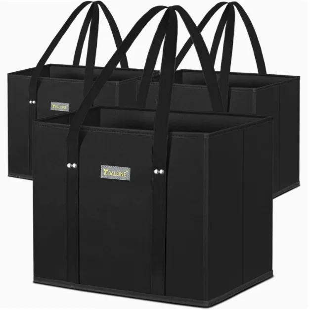 Folding Box Square Reinforced Hard bottom Shopping Bag Black - Shop at LoveMi