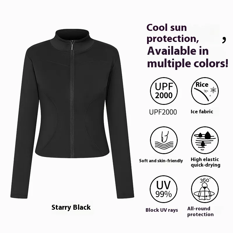 Sports Yoga Jacket Women's Long-sleeved Outdoor Sun-proof Workout Clothes - Black