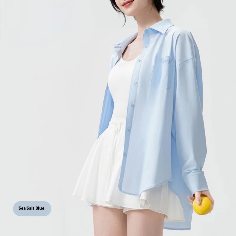 Summer Sun Protection Shirt Women's Anti-wrinkle Ice Silk - Blue