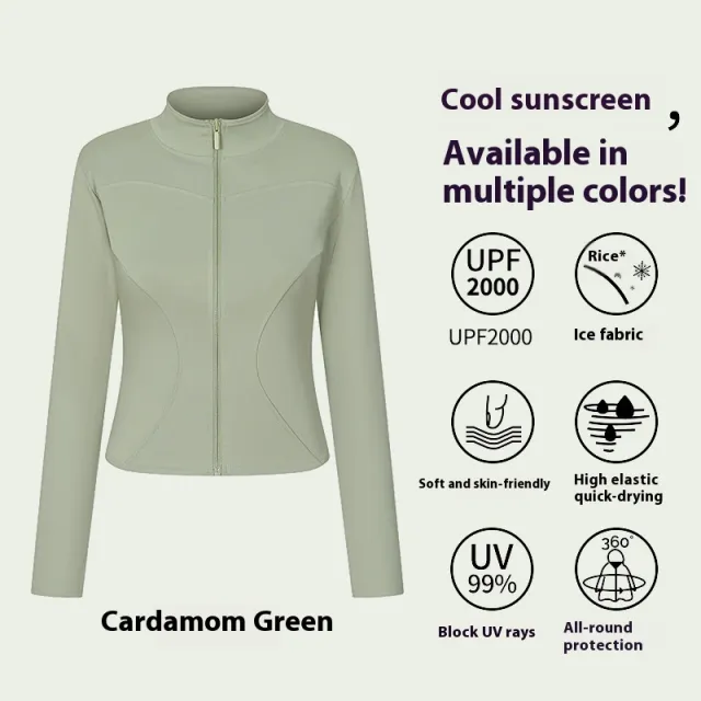 Sports Yoga Jacket Women's Long sleeved Outdoor Sun proof Workout Clothes Cardamom Green - Shop at LoveMi