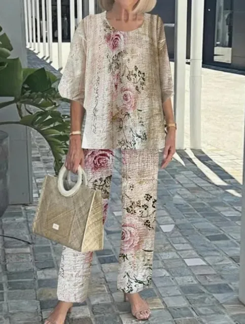 Summer Floral Print Short Sleeve Top Loose Pants Two Piece Set 4Color - Shop at LoveMi