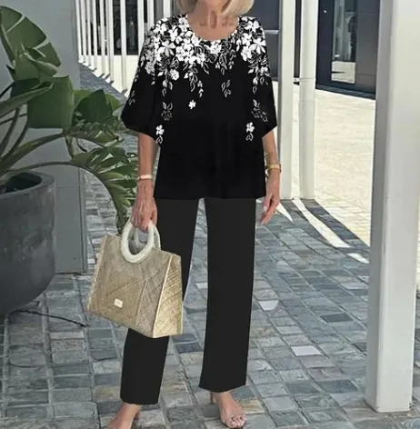 Summer Floral Print Short Sleeve Top Loose Pants Two Piece Set 10Color - Shop at LoveMi