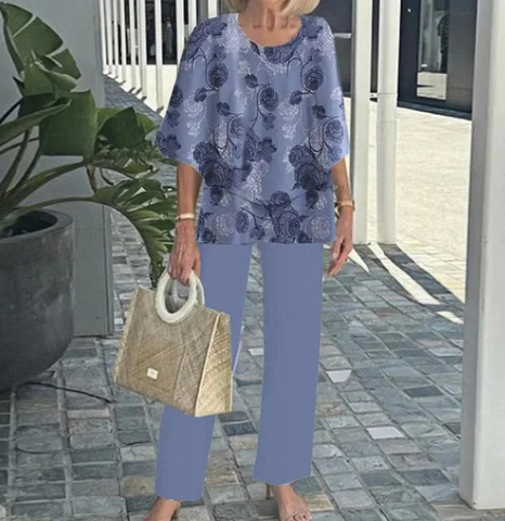 Summer Floral Print Short Sleeve Top Loose Pants Two Piece Set 13Color - Shop at LoveMi