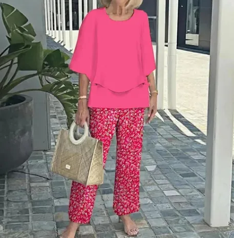 Summer Floral Print Short Sleeve Top Loose Pants Two Piece Set 11Color - Shop at LoveMi